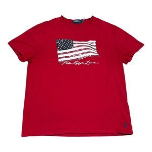 Polo Ralph Lauren Classic Fit Red USA American Flag Shirt Adult Medium‎